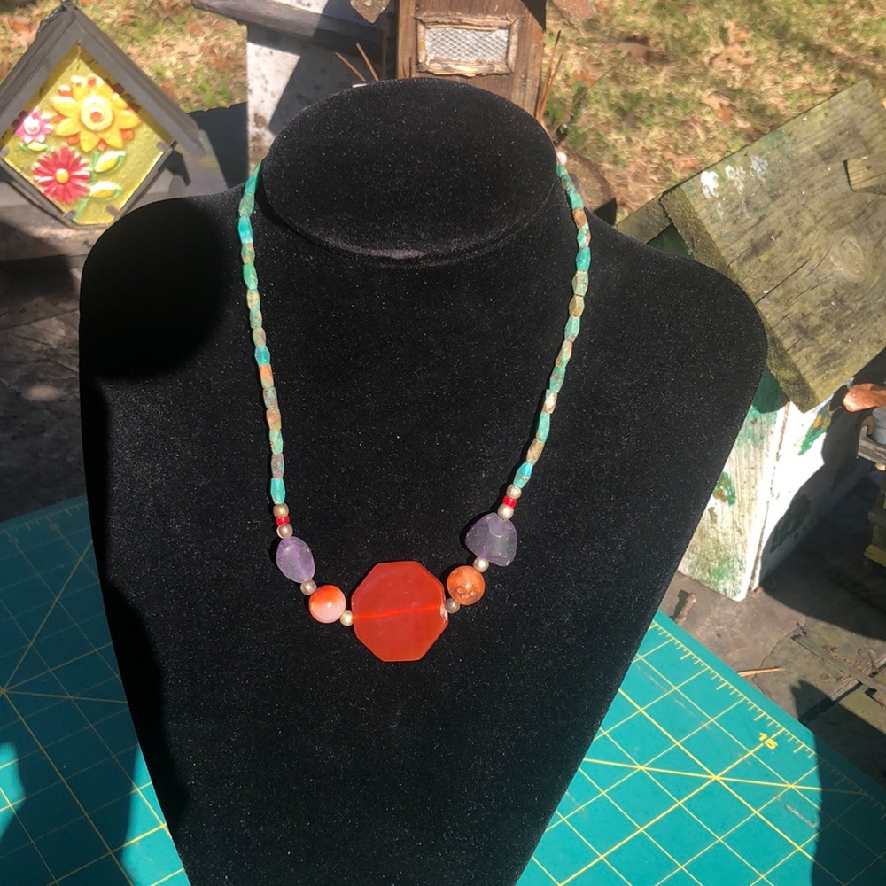 Multicolor genuine gemstone necklace